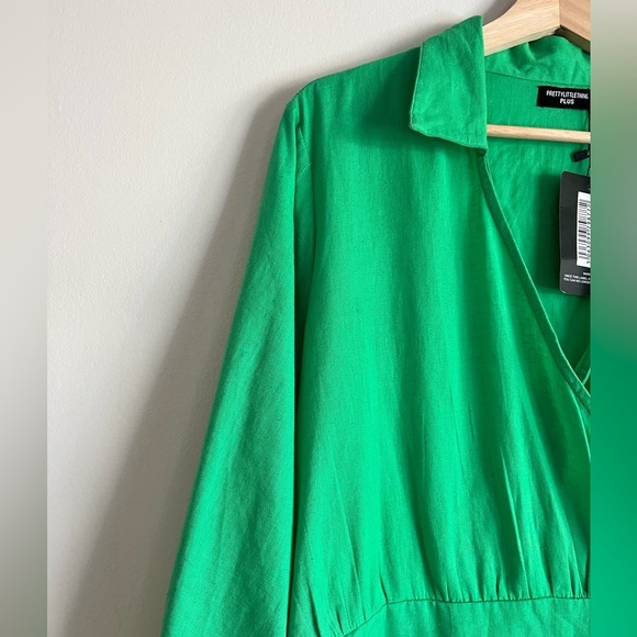 PrettyLittleThing Plus Bright Green Wrap Shirt Dress Size 16 NWT - Picture 14 of 16